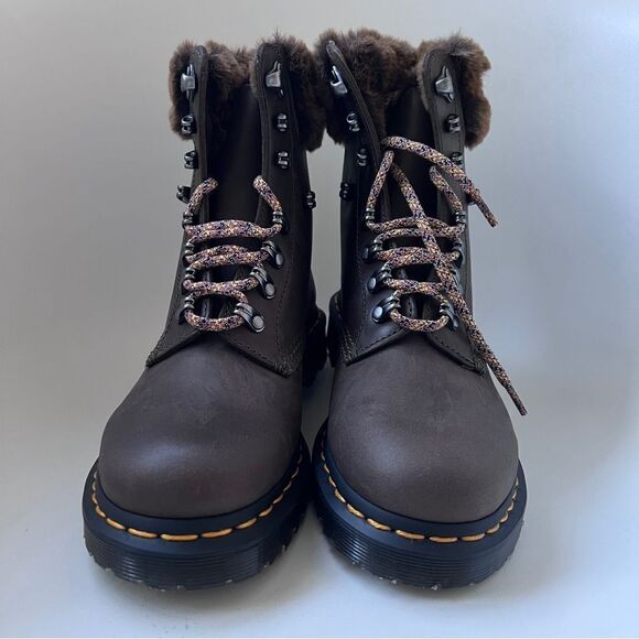 Dr Martens 1460 Serena Faux Fur Trim Boot in Khaki Gray US 7 EU 38 NEW - Picture 6 of 11